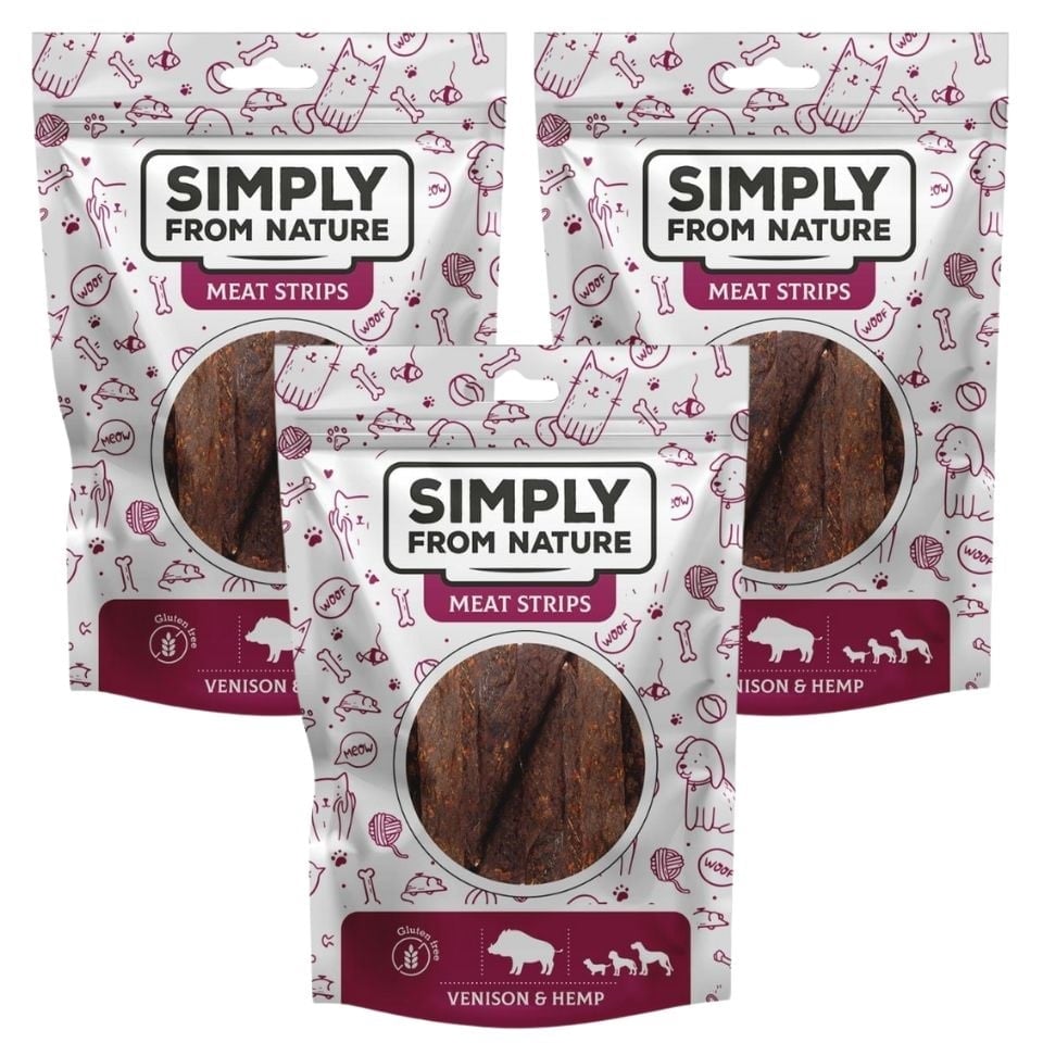 SIMPLY FROM NATURE Meat Strips Wild und Hanf für Hunde 3x80 g