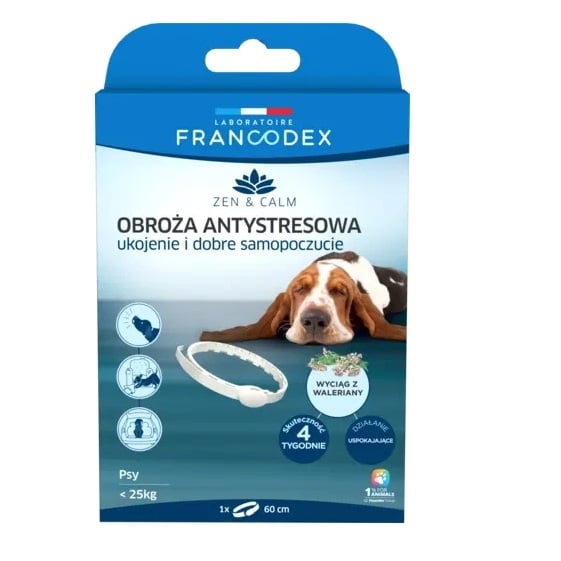 FRANCODEX Anti-Stress-Halsband mit Baldrian für Hunde < 25 kg 60 cm