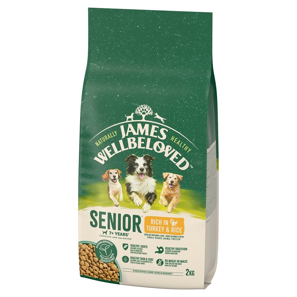 JAMES WELLBELOVED Senior 2 kg Trockenvollnahrung für ältere Hunde ab 7 Jahren, reich an Pute und Reis