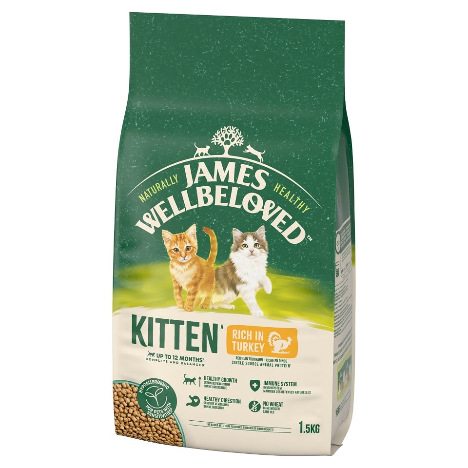 JAMES WELLBELOVED Kitten 1,5 kg Trockenvollnahrung für Kätzchen unter 12 Monate reich an Pute und Reis