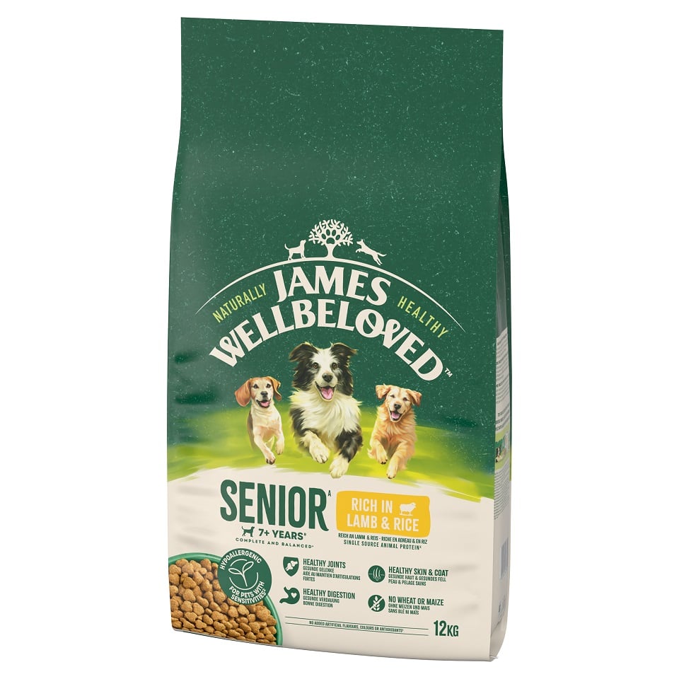 JAMES WELLBELOVED Senior 12 kg Trockenvollnahrung für ältere Hunde ab 7 Jahren mit viel Lammfleisch und Reis
