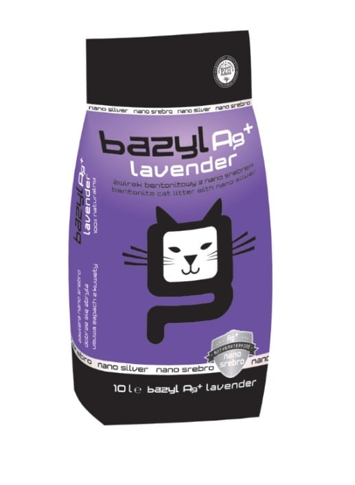 BAZYL Ag+ Lavender 10 L Bentonit-Katzenstreu mit Nanosilber und Lavendelduft für Katzen