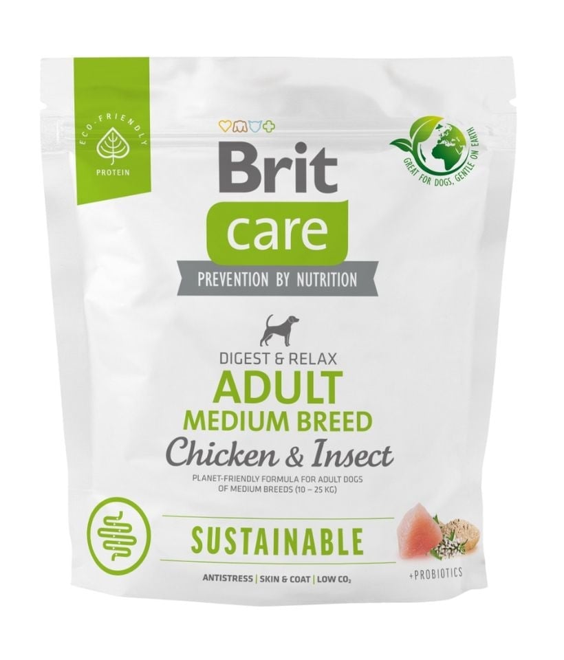 BRIT CARE Sustainable Adult Medium breed chicken insekt für ausgewachsene Hunde mittlerer Rassen mit Huhn und Insekten 1 kg