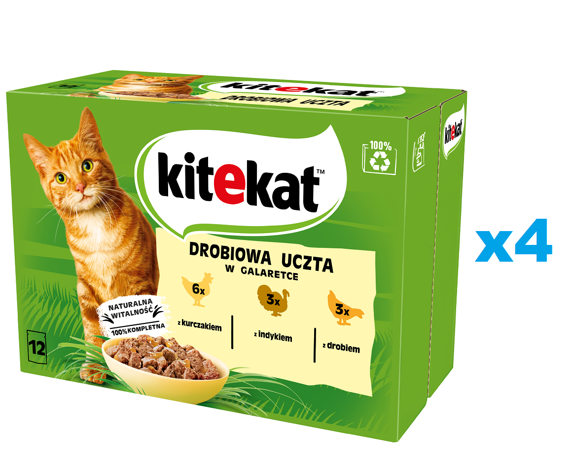 KITEKAT 48x85 g Vollwertiges Nassfutter in Gelee für ausgewachsene Katzen mit Huhn, Pute und Geflügel.