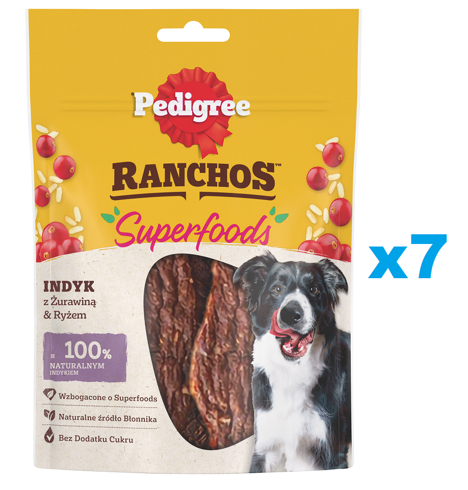 PEDIGREE RANCHOS Superfoods 7 x 70g: Leckerlis mit Truthahn, Cranberries und Reis