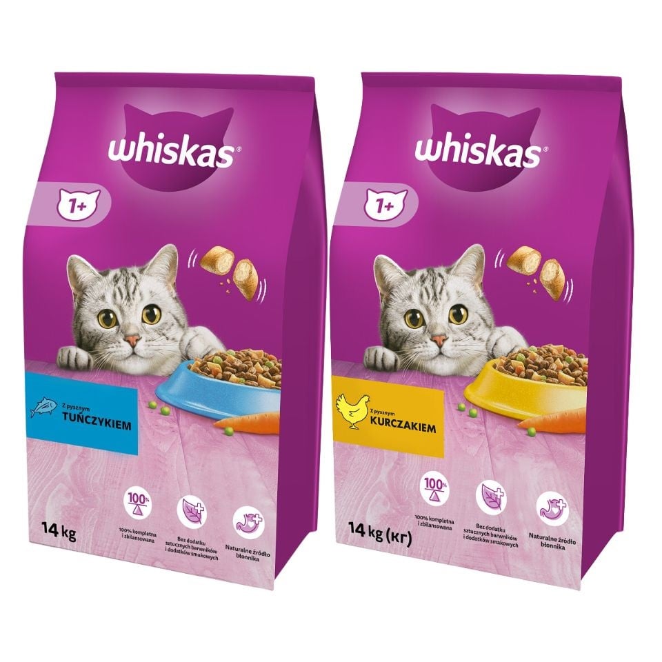WHISKAS Adult 14 kg mit Huhn und Gemüse + WHISKAS Adult 14 kg mit Thunfisch und Gemüse