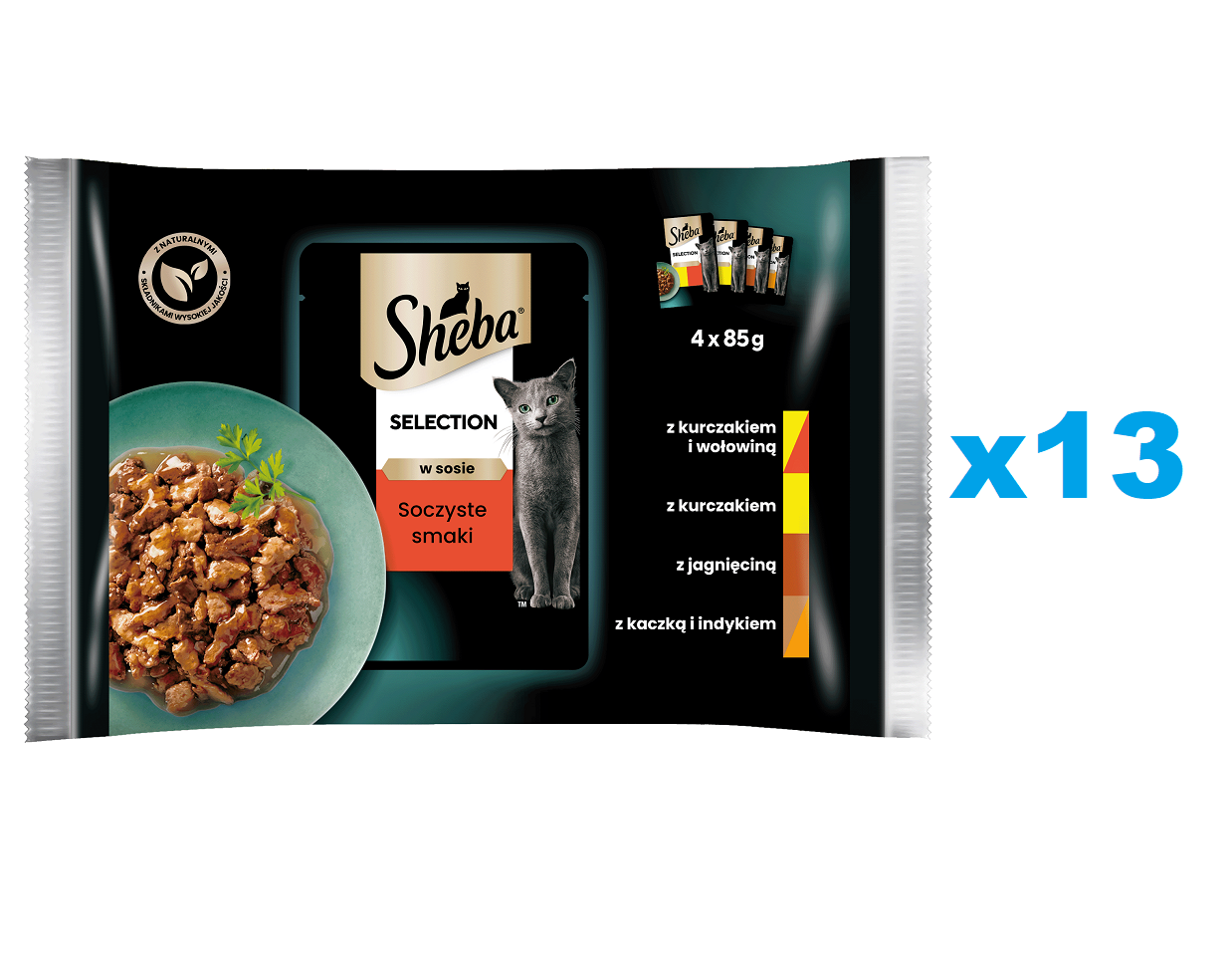SHEBA Selection 52x85 g Nassfutter mit Huhn Rind Lamm Ente Pute in Soße für adulte Katzen