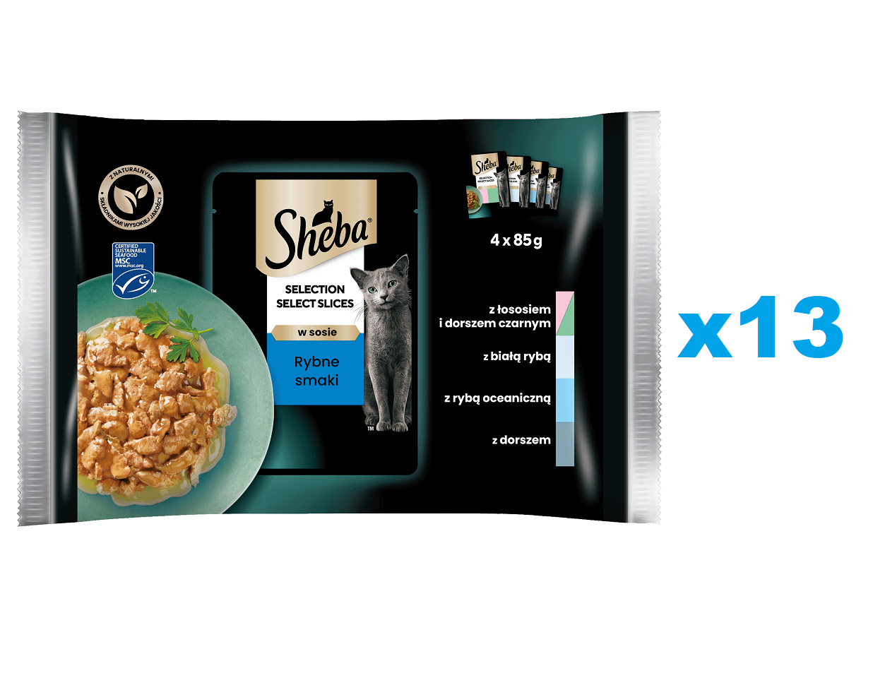 SHEBA Selection Select Slices 52x85g Nassfutter MIX Fisch Geschmacks in Soße für adulte Katzen