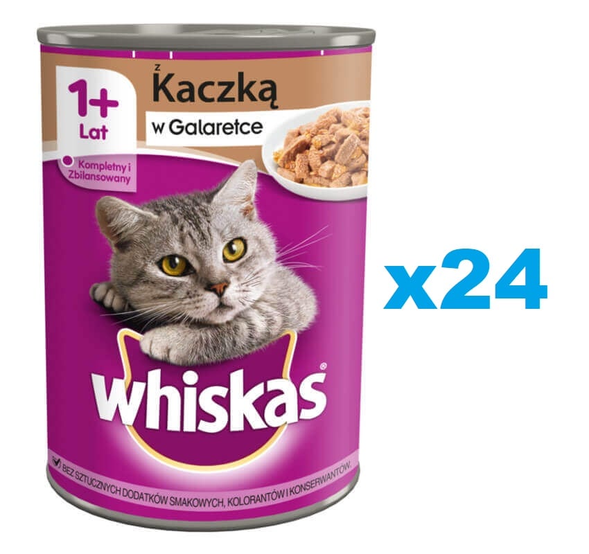 WHISKAS Adult 24x400 g: Nassfutter für adulte Katzen mit Ente in Gelee