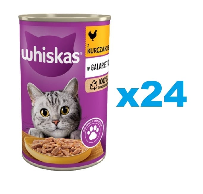 WHISKAS Adult 24x400 g - Nassfutter mit Huhn in Gelee für adulte Katzen