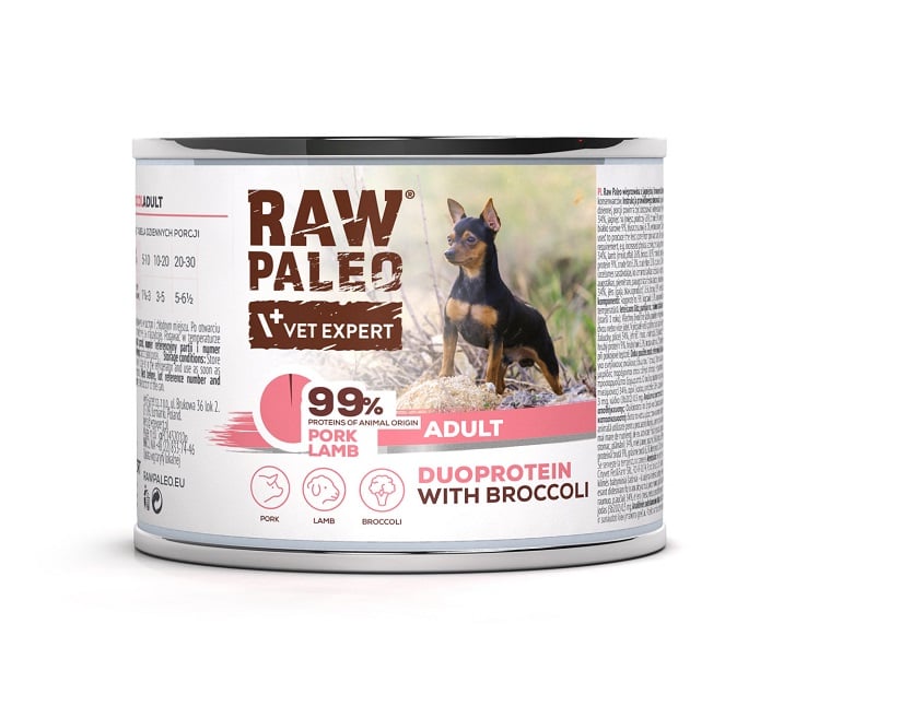 RAW PALEO Nassfutter für Hunde mit Schweine- und Lammfleisch für adulte Hunde 200g