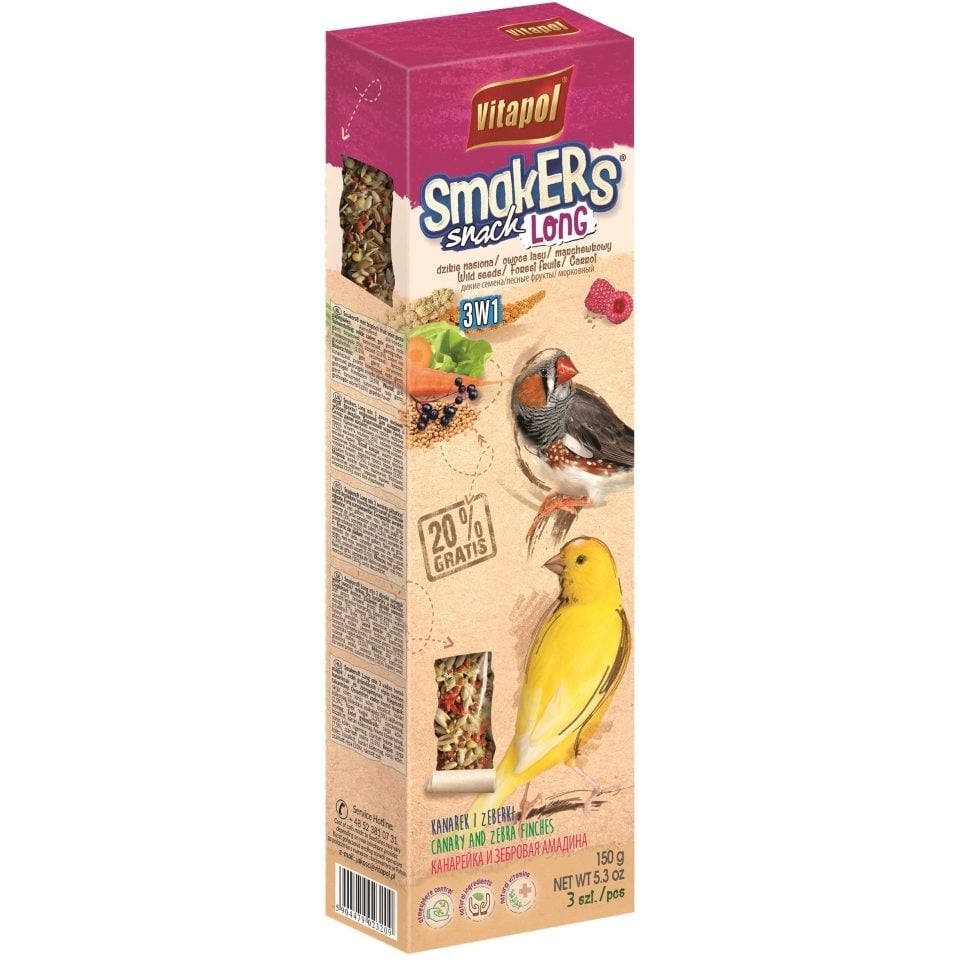 VITAPOL Smakers Long Mix 3in1 für kanarische Samen / Waldfrüchte / Möhren