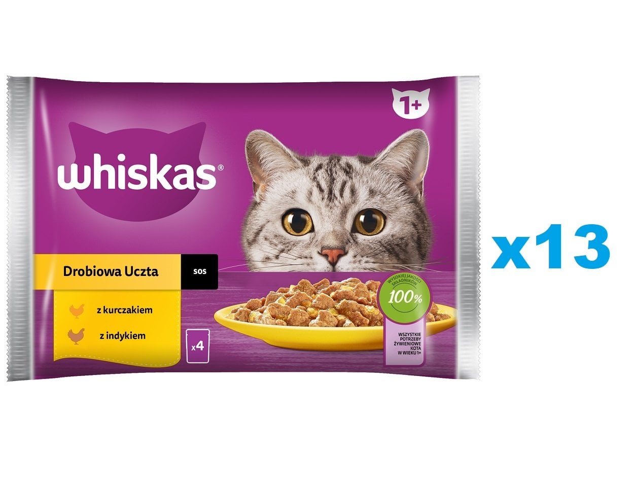 WHISKAS Adult 52x85g: Nassfutter für adulte Katzen mit Huhn und Truthahn in Sauce