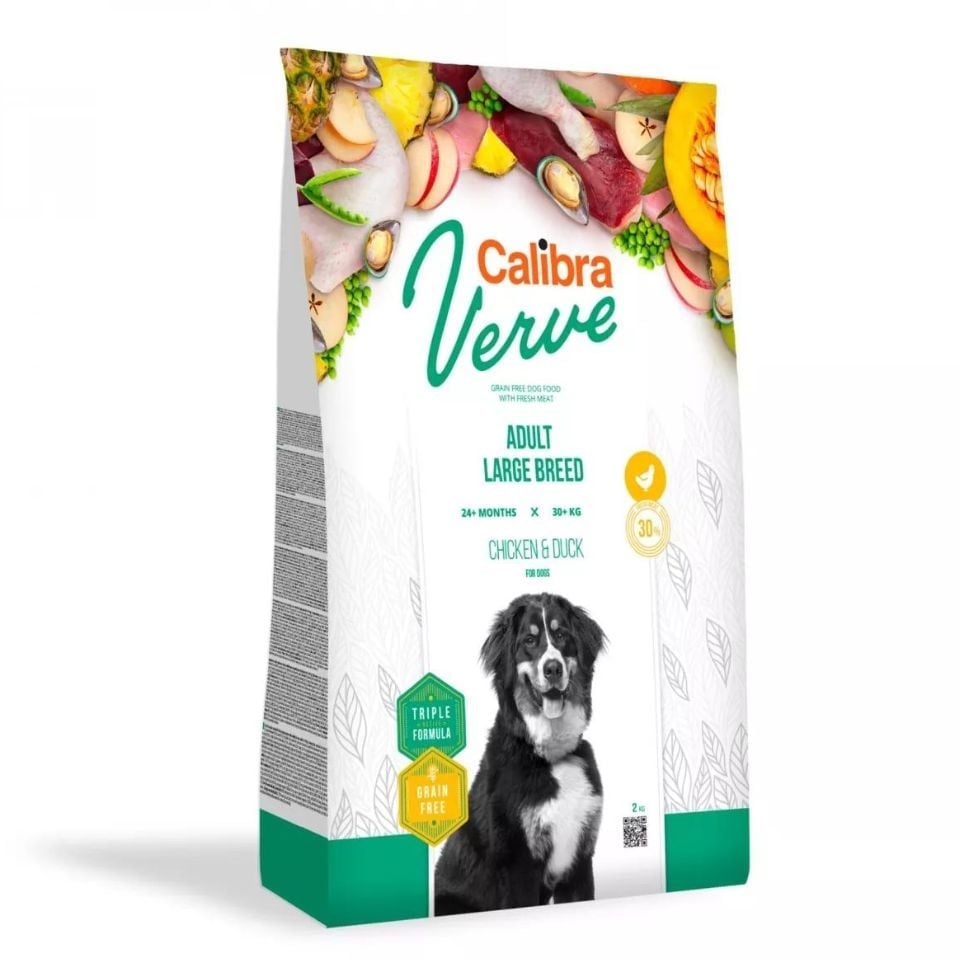 CALIBRA Dog Verve GF Adult Large Chicken&Duck 2 kg getreidefreies Futter mit Huhn und Ente für Hunde großer Rassen