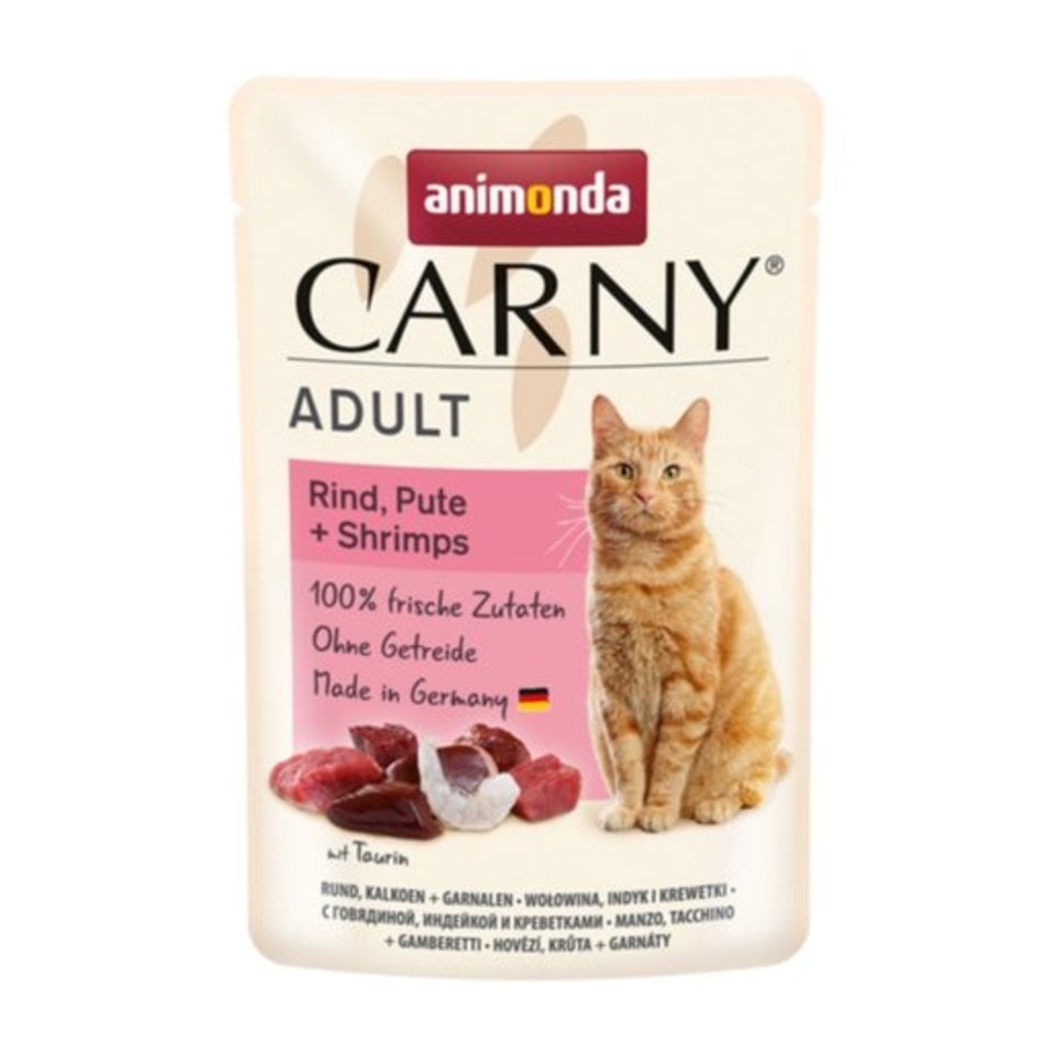 ANIMONDA Carny Nassfutter mit Rind, Pute und Garnelen für adulte Katzen getreidefrei 85 g