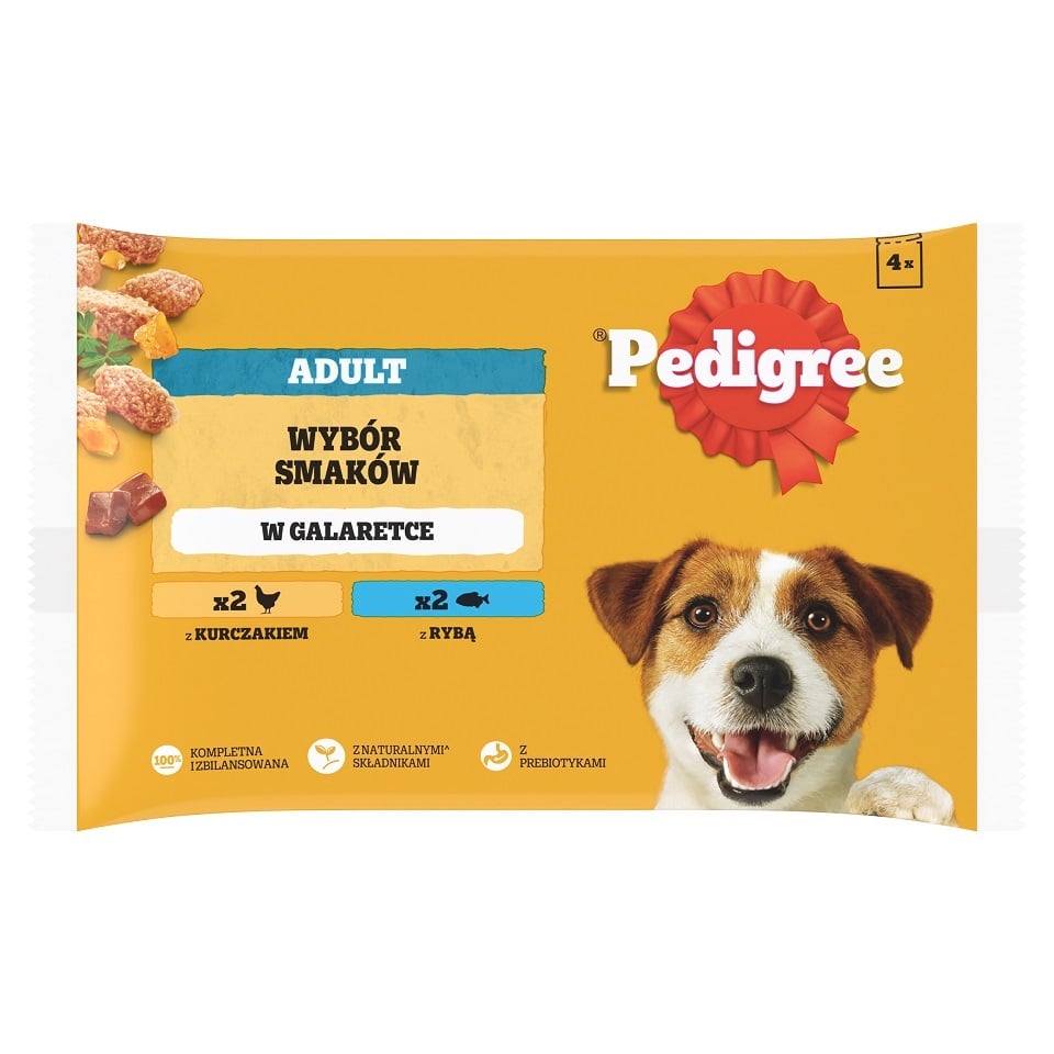 PEDIGREE Adult Beutel 4x100 g Nassfutter für erwachsene Hunde mit Huhn, mit Fisch in Gelee