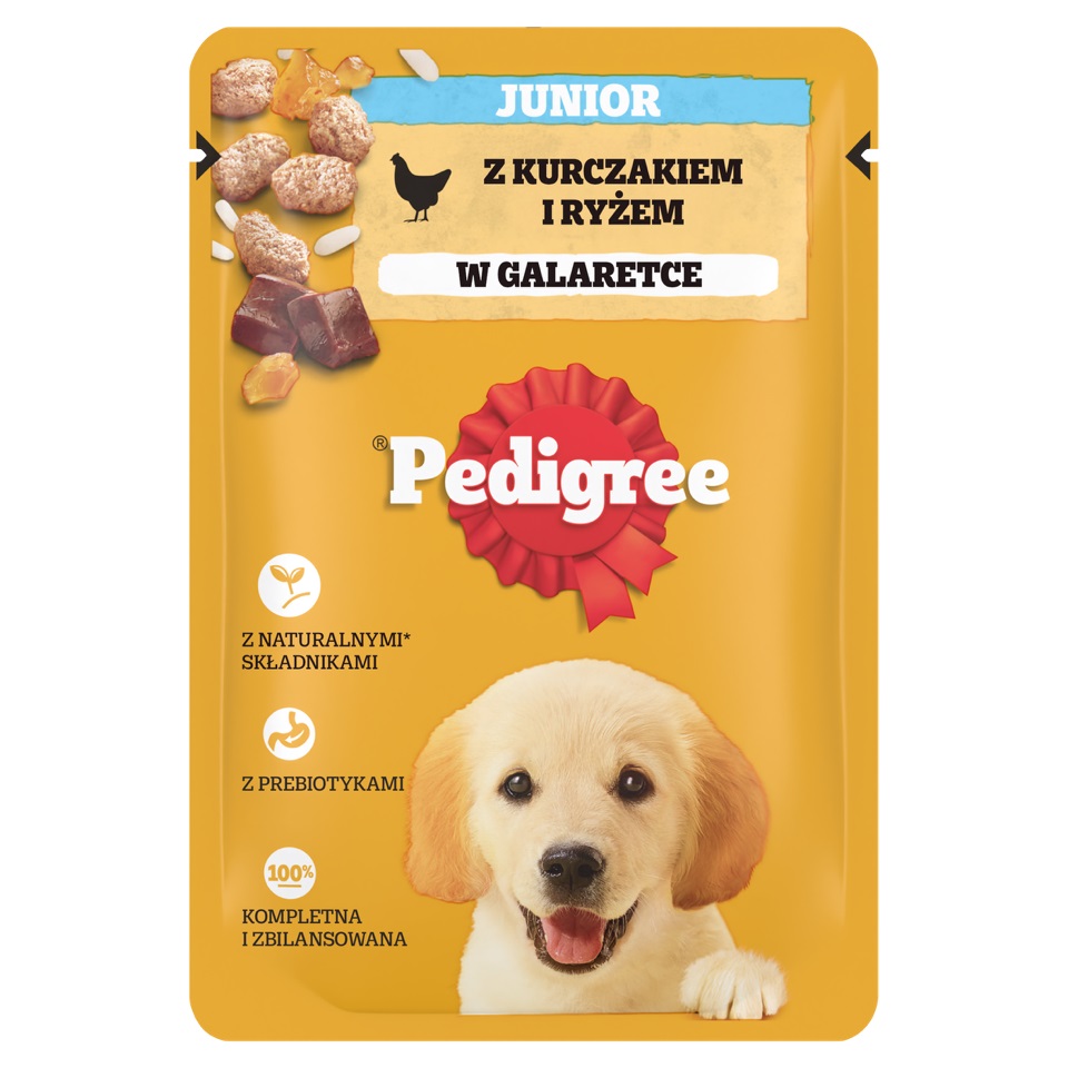 PEDIGREE Junior Beutel 100g: Nassfutter für Welpen mit Hühnerfleischstücken und Reis in Gelee