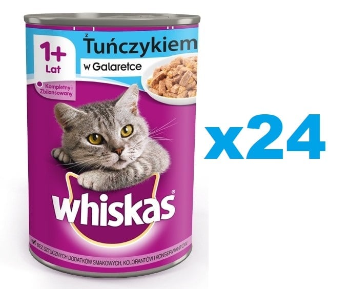 WHISKAS Adult 24x400 g - Nassfutter mit Thunfisch in Gelee für adulte Katzen