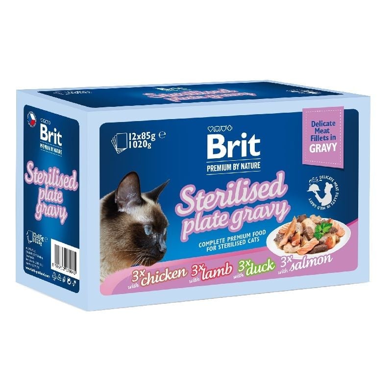 BRIT Premium by Nature Cat Delicate Fillets in Gravy Family Plate Sterilised 12x85g feuchte Nahrung in Sauce für erwachsene sterilisierten Katzen