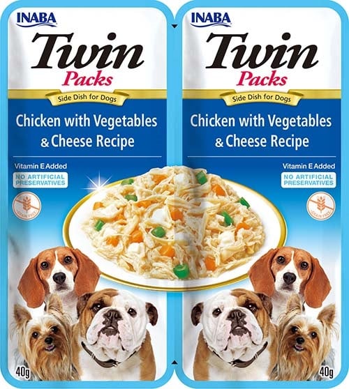 INABA Dog Twin Hühnerfleisch, Gemüse und Käse in Bouillon für Hunde 2x40 g