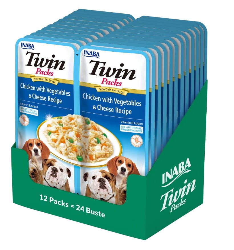 INABA Dog Twin Huhn, Gemüse und Käse in Brühe für Hunde 24x40g