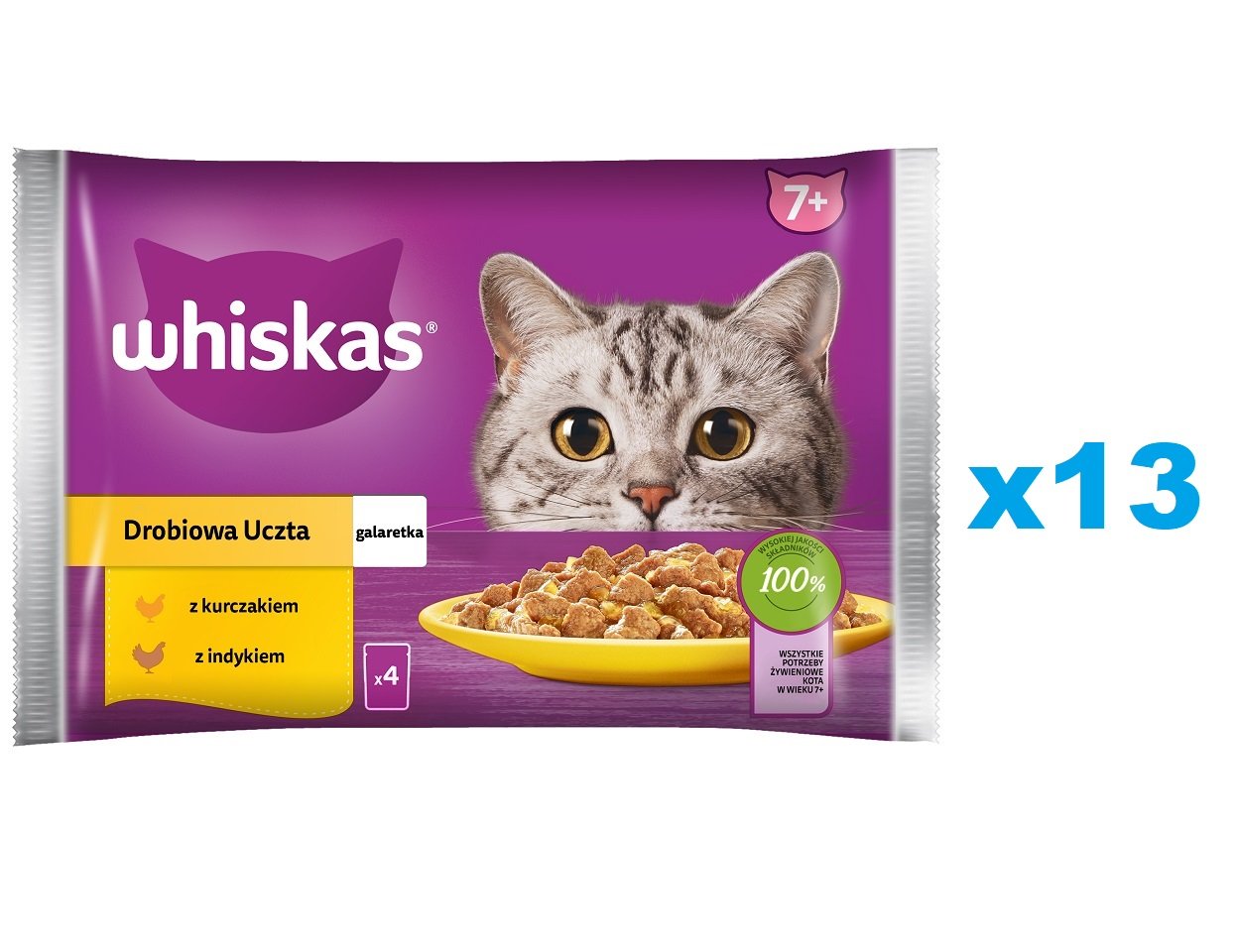 WHISKAS Senior 52x85g: Nassfutter für ältere Katzen mit Huhn und Truthahn in Gelee