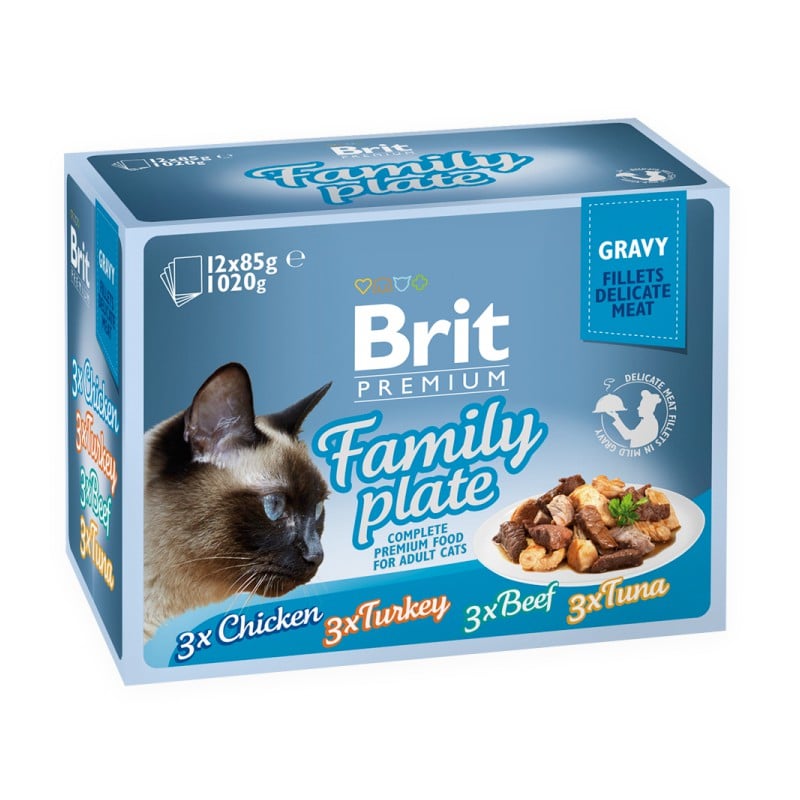 BRIT Premium by Nature Cat Delicate Fillets in Gravy Family Plate 12x85g feuchte Nahrung in Sauce für erwachsene Katzen