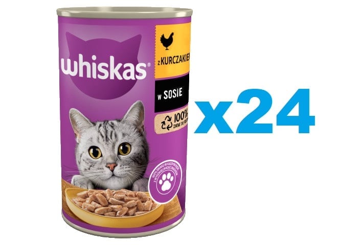WHISKAS Adult 24x400 g : Nassfutter mit Huhn in Soße für adulte Katzen