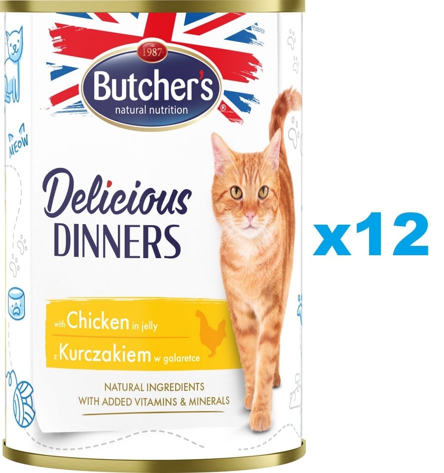 BUTCHER'S Delicious Dinners Katzenfutter, Hühnerstücke in Gelee 12x400g