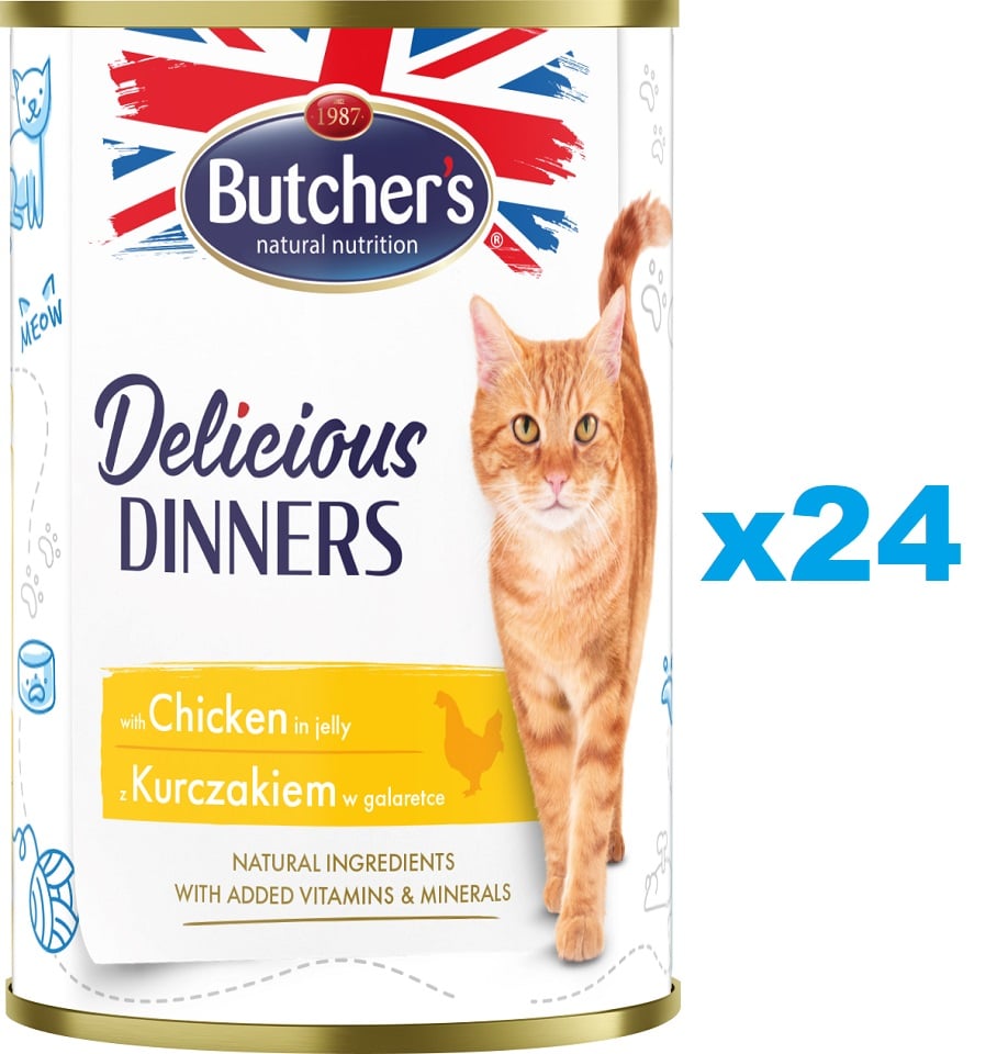 BUTCHER'S Delicious Dinners Katzenfutter, Hühnerstücke in Gelee 24x400g