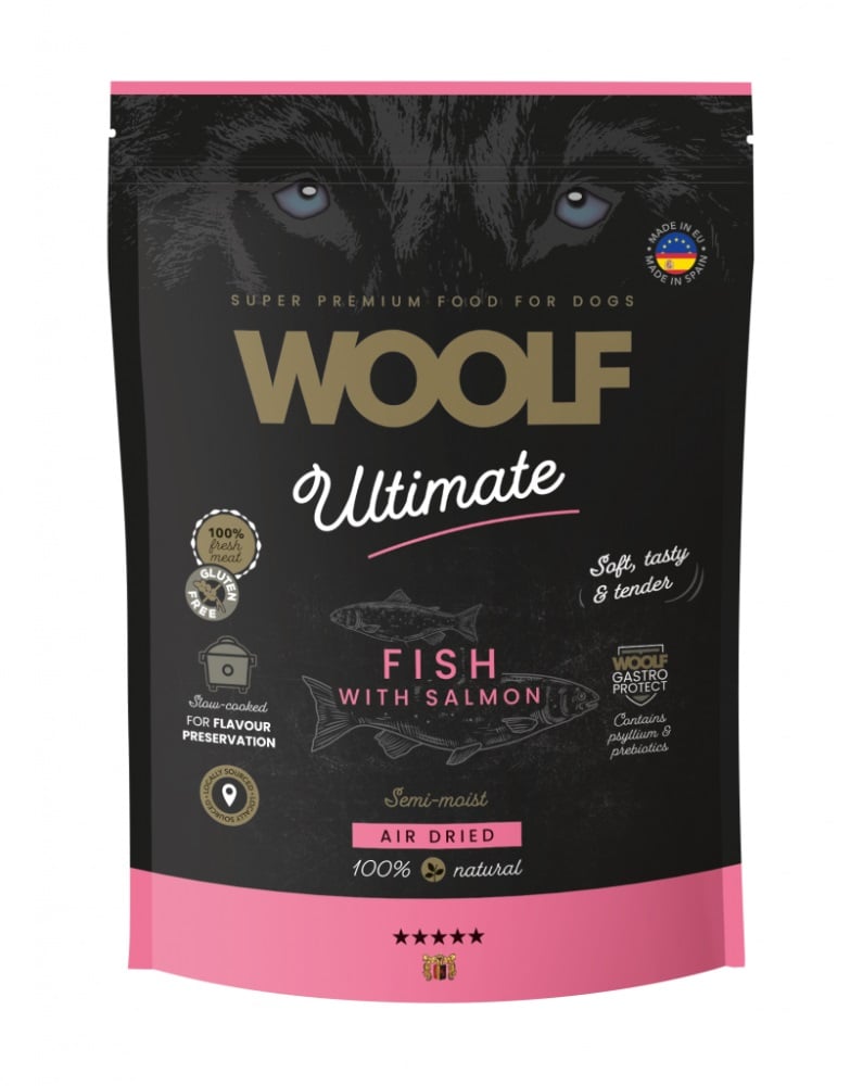 WOOLF Ultimate Soft Adult Dog Fish with Salmon 1 kg getreidefreie halbfeuchte Nahrung mit Fisch und Lachs für Hunde