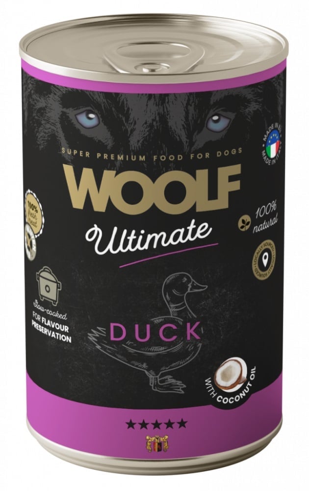 WOOLF Ultimate Adult Dog Duck and Coconut oil 400g feuchte Nahrung mit Ente und Kokosöl für Hunde