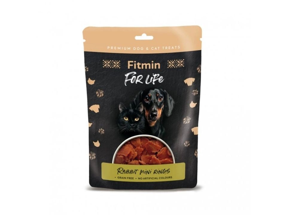 FITMIN For Life Kaninchen in Mini-Ringen für Hunde und Katzen Snacks getreidefrei 70g