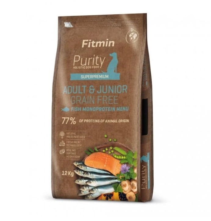 FITMIN Dog Purity Grain Free Adult Junior Fish Menu 12 kg getreidefreies Futter mit Fisch für junge und erwachsene Hunde mittelgroßer und großer Rassen
