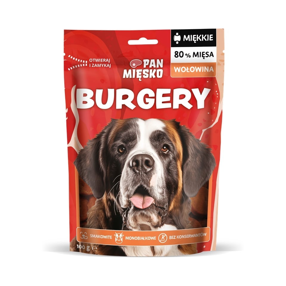 PAN MIĘSKO Snacks Burger mit Rind Leckerli für Hunde 100 g