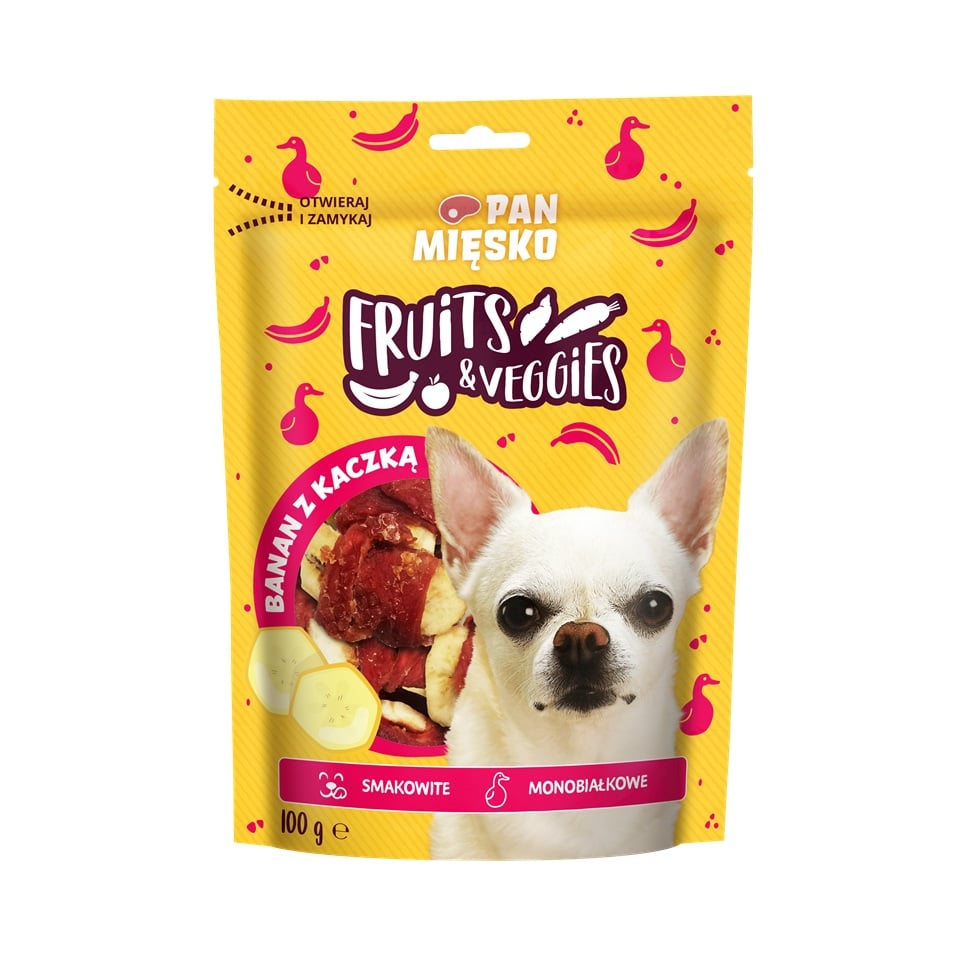PAN MIĘSKO Fruits and Veggies Banane mit Ente Snacks für Hunde 100 g