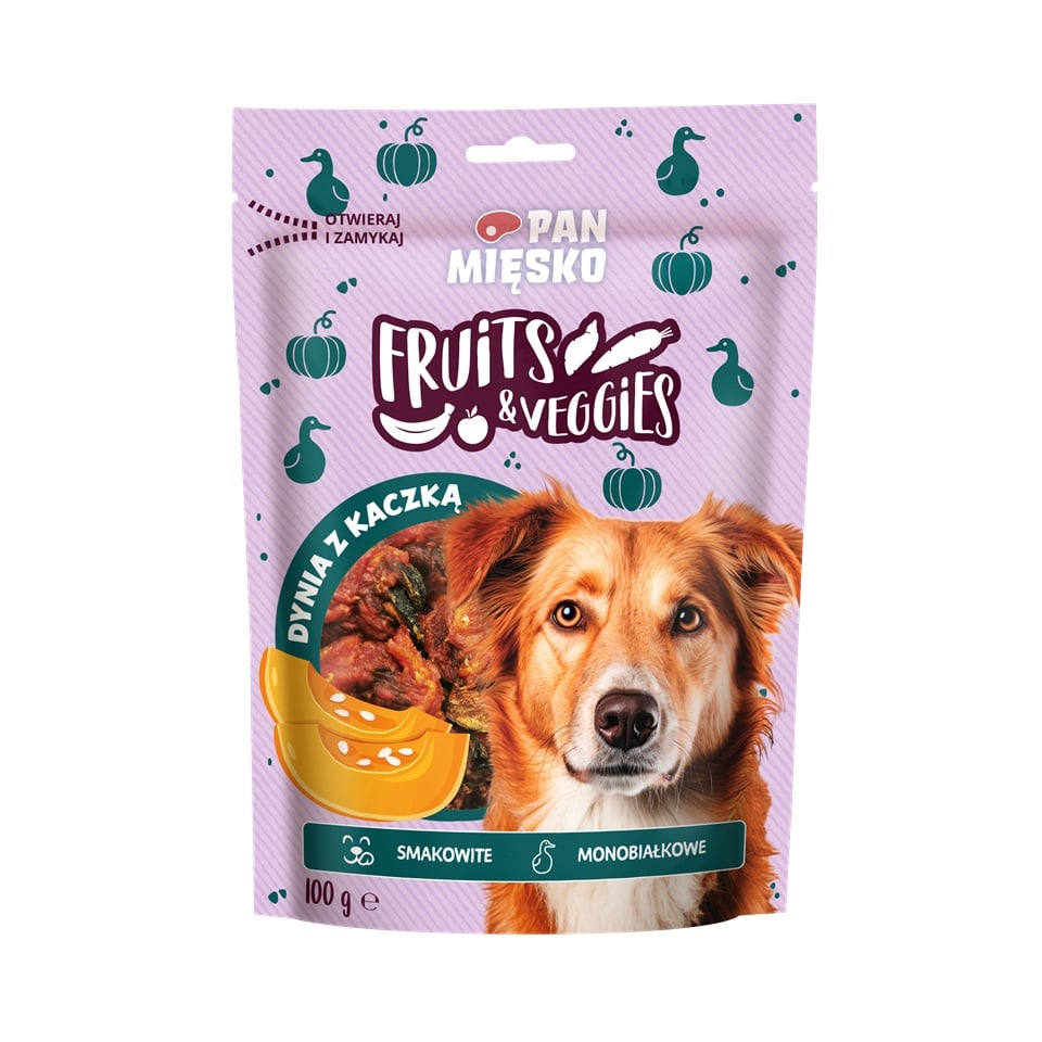 PAN MIĘSKO Fruits and Veggies Snacks mit Kürbis und Ente für Hunde 100 g