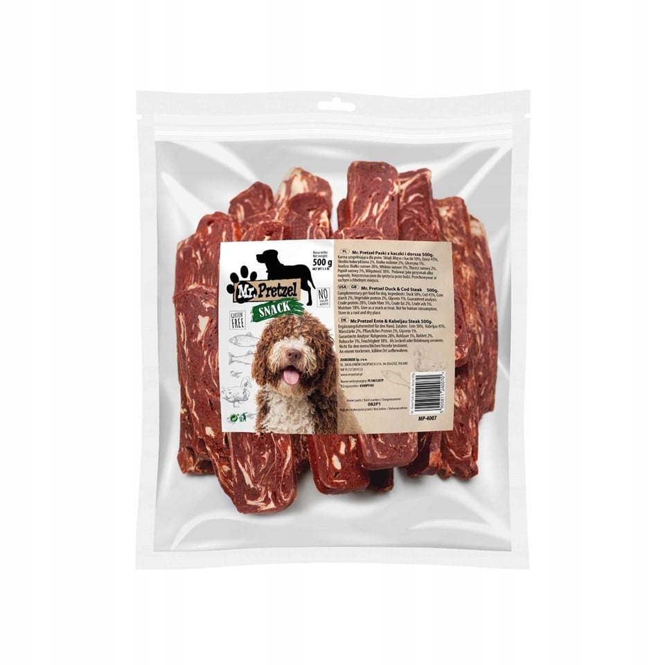 MR. PRETZEL Enten- und Dorschstreifen weiche Snacks für Hunde aller Rassen und jeden Alters 500g
