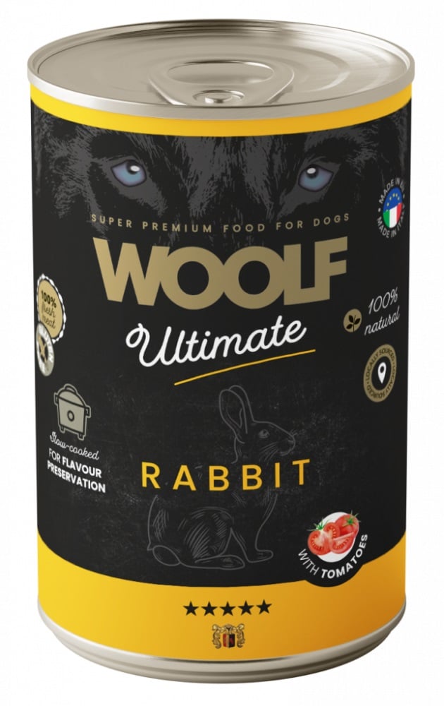 WOOLF Ultimate Adult Dog Rabbit and Tomatoes 400g feuchte Nahrung mit Kaninchen und Tomaten für Hunde