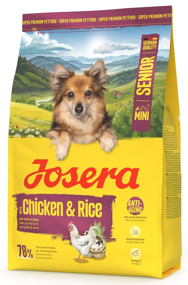 JOSERA Mini Senior Chicken and Rice glutenfreie Nahrung für ältere Hunde kleiner Rassen 3 kg