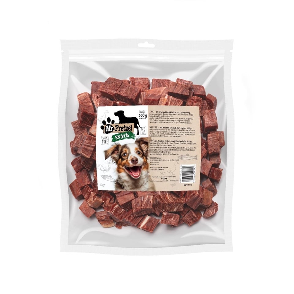MR. PRETZEL Enten- und Fischwürfel Snacks für Hunde aller Rassen und jedes Alters 500g