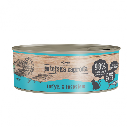 WIEJSKA ZAGRODA Nassfutter Truthahn mit Lachs für adulte Katzen getreidefrei 85 g