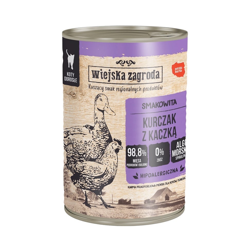 WIEJSKA ZAGRODA Huhn mit Ente 400 g Nassfutter für ausgewachsene Katzen