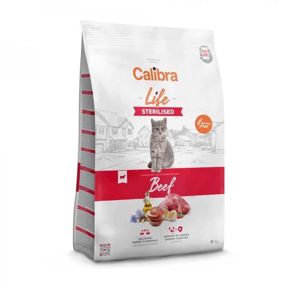 CALIBRA Life Sterilised Beef getreidefreies Futter mit Rind für kastrierte oder sterilisierten Katzen 6 kg