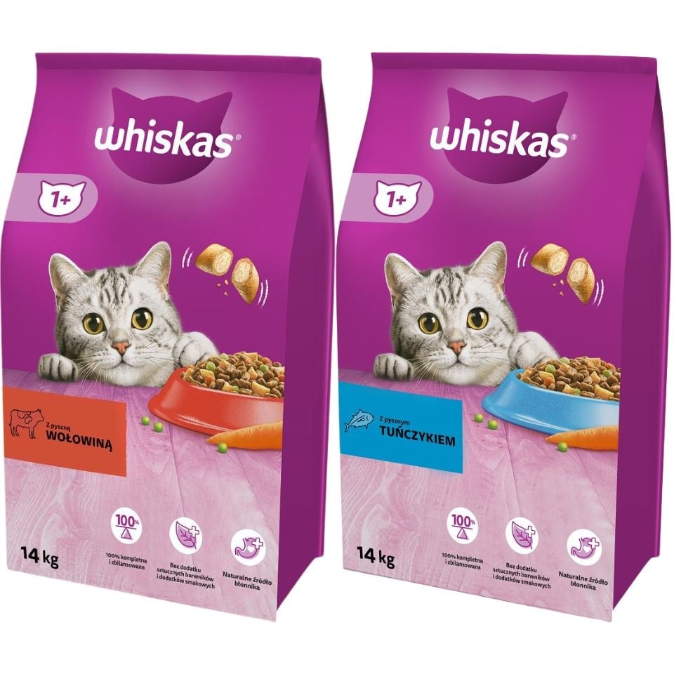 WHISKAS Adult 14 kg mit Rindfleisch und Gemüse + WHISKAS Adult 14 kg mit Thunfisch und Gemüse