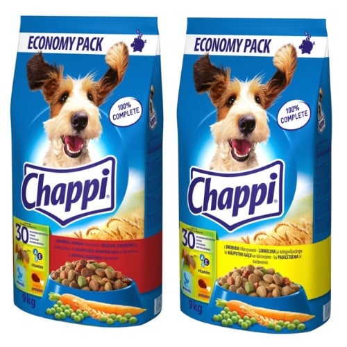 CHAPPI Mix Geschmacks 2x9kg - Geflügel Gemüse Rind und Geflügel Gemüse für Hunde
