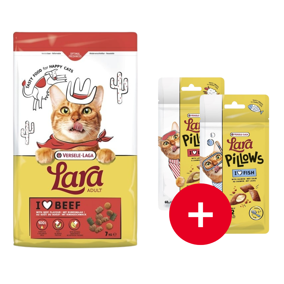 VERSELE-LAGA Lara Adult Beef Katzenfutter mit Rindfleisch 7 kg + 2 Snacks GRATIS