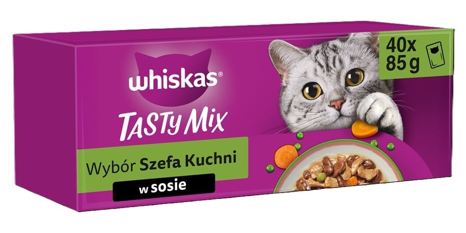 WHISKAS Adult Tasty Mix Auswahl des Küchenchefs 40x85 g Nassfutter für ausgewachsene Katzen in Sauce