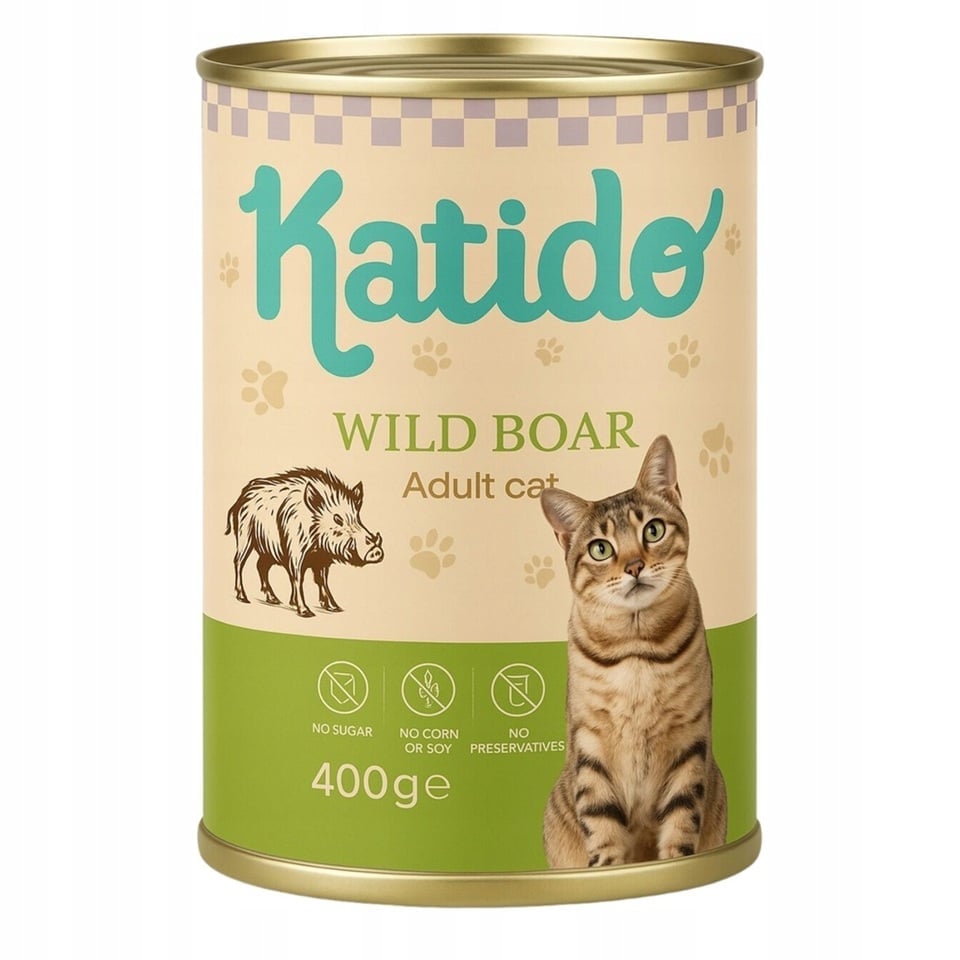 KATIDO Adult Cat Wild Boar Nassfutter Wildschwein mit Lachsöl für Katzen 400 g