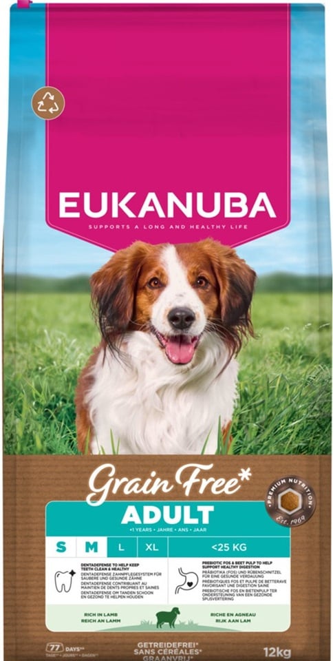 EUKANUBA Grain Free Adult Small Medium Lamb 12 kg getreidefreies Futter für kleine und mittelgroße Hunde mit Lamm
